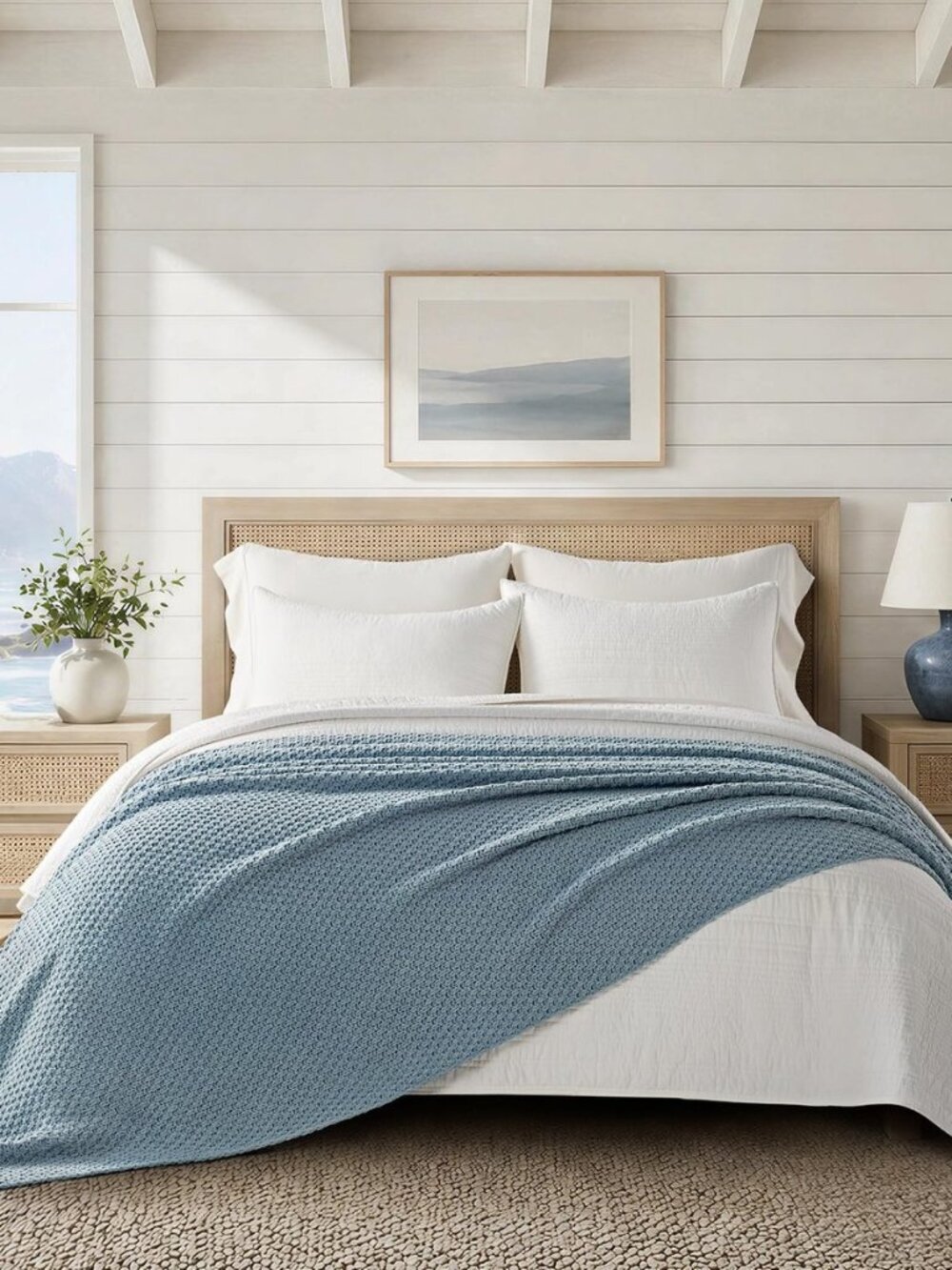 EVERGRACEHOME Chunky Chenille Knit Throw Blanket, 108x92, Chambray Blue